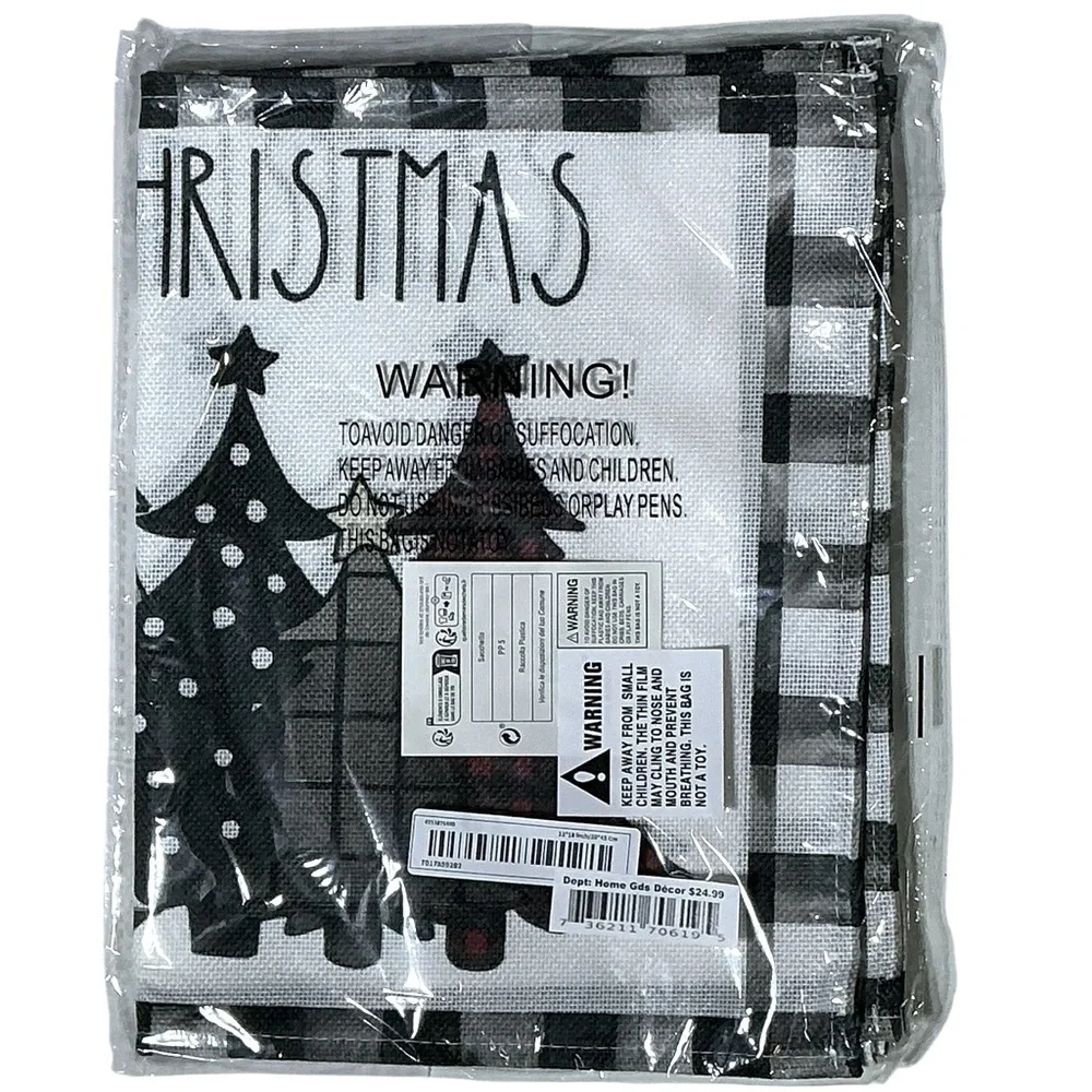 Christmas Placemats Trees Buffalo Plaid Placemats Black White 12 x 18 4 PC Set
